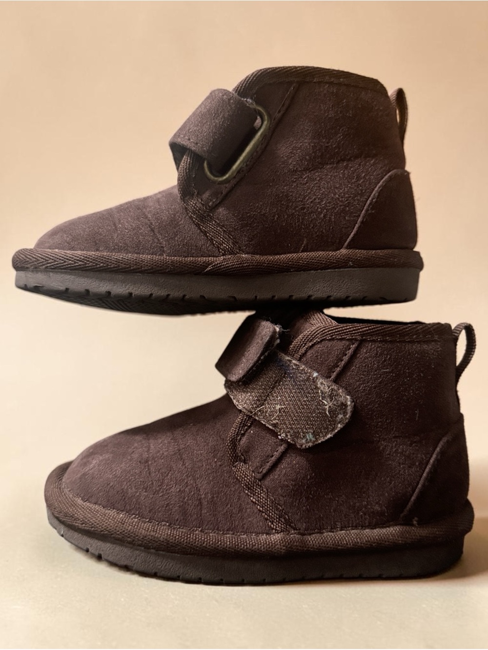 The children’s place Kids Brown Suede Ankle Boots with Hook-and-Loop Strap